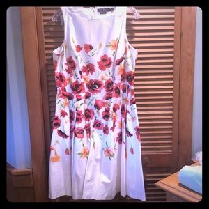 Ralph Lauren white floral pleated dress size 14